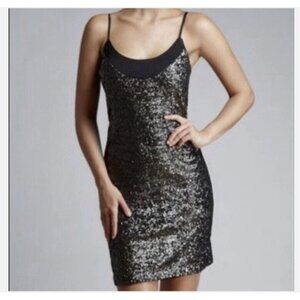 NWT W118 by Walter Baker Silver Sequin Slip Dress XS Spaghetti Strap Mini
